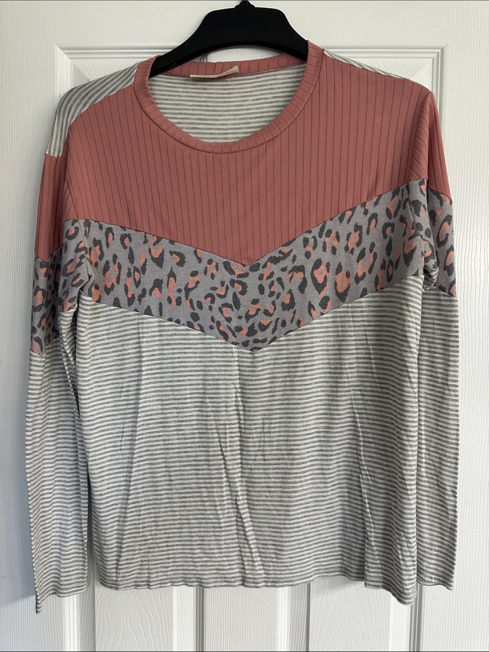 Women's Mauve Chevron Leopard & Stripe Long Sleeve Tee